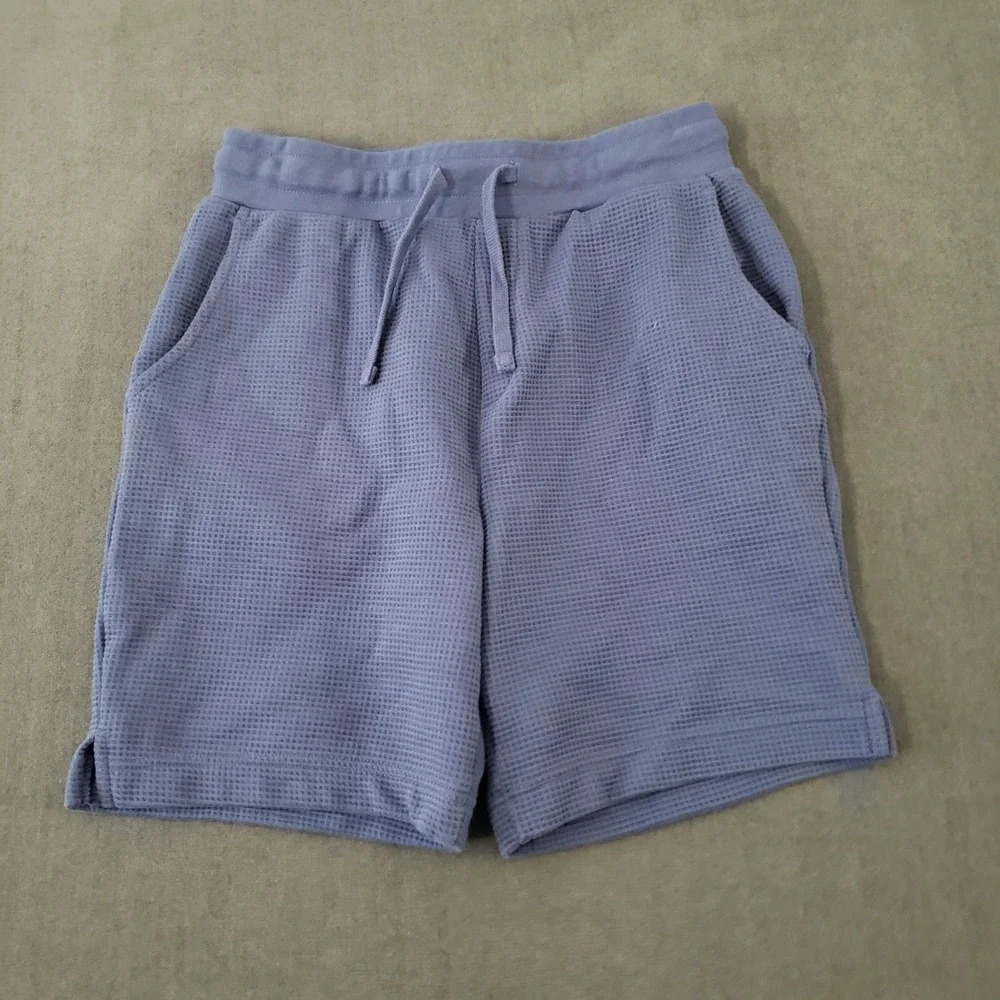 Primark Cares Shorts Womens Size Small Waffle Knit Cotton Blend Drawstring‎ Blue